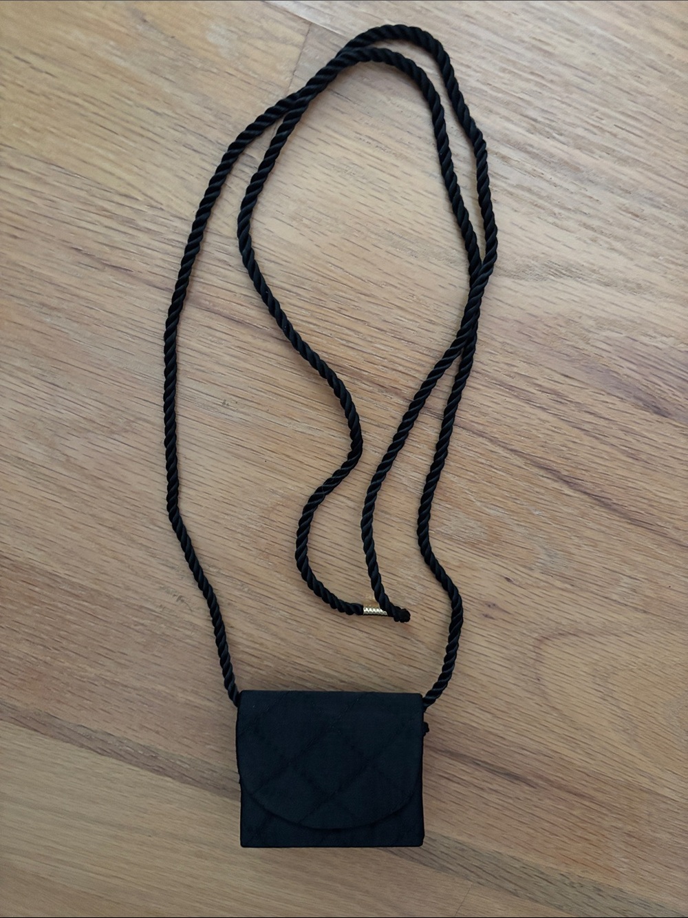 Lancome Black Quilted Mini Card Holder Crossbody with Rope Strap